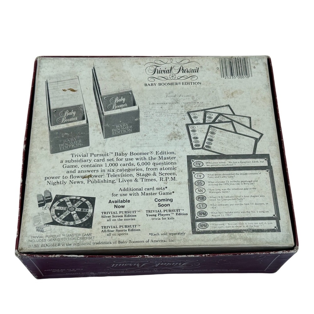 1983 Trivial Pursuit Baby Boomer Edition Subsidiary Card Set 6000 Questions